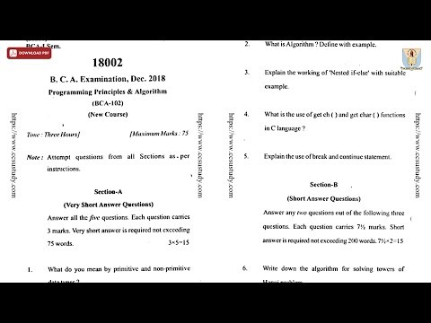 BCA 1ST SEM PROGRAMMING PRINCIPLES AND ALGORITHM DEC 2018 | CCSU