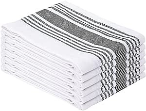 Kitchen Hand Towels - Farmhouse Kitchen Towels - Gray Cotton Dish Towels - Striped Dish Towels - Striped Cotton Towels - - Farmhouse Dish Towels (16X27, Trendy Stripes Grey/White Border - Set of 6)