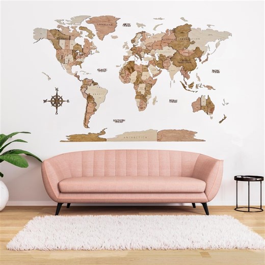 Handmade 3D Wooden World Map “desert” - Etsy