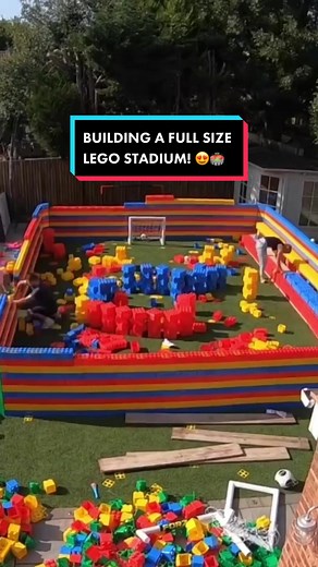 Building a lego football stadium in our garden 🏟 Comment who you’d want to have a 1️⃣🆚1️⃣ game with! 👀 #fyp #football