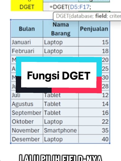 fungsi DGET di excel #excel #exceltutorial #exceltricks #exceltips #excelformulas