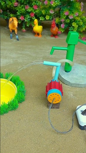 Mini hand pump project water with supply motor drinks donkey and duck farm #waterpump #shorts #836