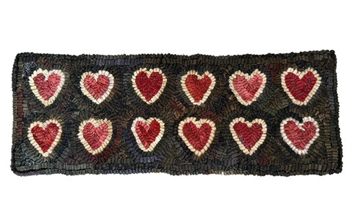 Folk Art Primitive Wool Hooked Rug 12 Red Valentine Hearts Table Runner - Etsy