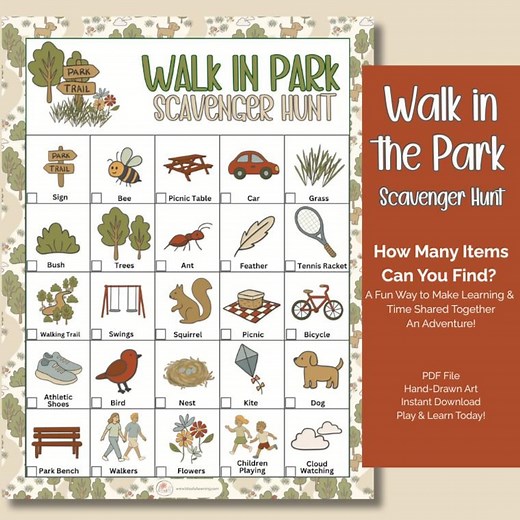 Walk in the Park Scavenger Hunt for Kids: Outdoor Family Game (PDF Printable) - Etsy