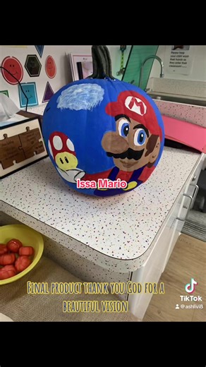 Super Mario Pumpkin 🎃 #pumpkin #supermario #nintendo #fall #pumpkinseason #pumpkinart #acrylicpainting #art #falldecor #classroom #preschool #vision #freehand