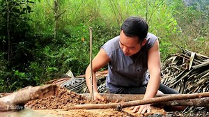 Primitive technology - Use the stone to make primitive hut, Made of bamboo - (Part-1)