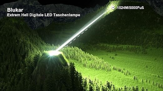 Blukar Taschenlampe LED Aufladbar, Extrem Hell Hohe Helligkeit Taschenlampen Zoombare Handlampe mit 5 Lichtmodi, IP67 Wasserdicht Flashlight Torch für Camping, Outdoor, Notfäll