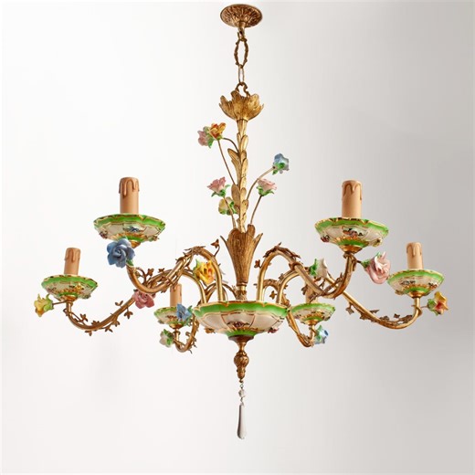 Vintage Capodimonte Style Chandelier, Porcelain Roses, Cast Bronze 6-arm Light - Etsy