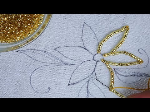 beaded hand embroidery, easy way to beading on cloth by hand, amazing beads work