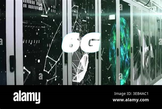 Animation of 6g text banner and plexus networks against empty computer server room. Global networking and business data storage technology concept Stock Video Footage - Alamy