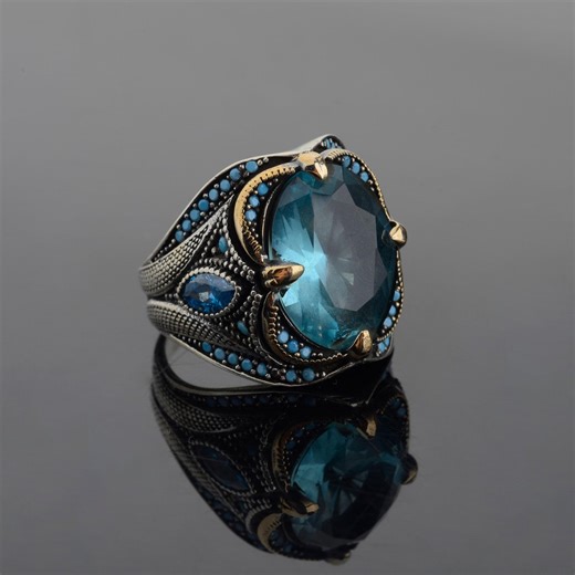 Aquamarine Stone Men's Ring: 925 Sterling Silver, Ocean Blue - Etsy