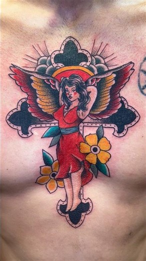 Traditional Cross on the sternum tattoo 🙏 #shorts #youtubeshorts #religion #tattoos #chestpiece