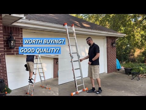 Wolec Telescoping A-Frame Ladder with Wheels & Stabilizer Bar - 17FT Folding Extension Ladder, 330lb