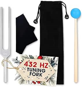 432 Hz Tuning Fork Set – 7.2'' Aluminum Alloy, Reflex Hammer, Cleaning Cloth & Bag, Precision Tuned & Durable – Suitable for Meditation, Deep Relaxation, Vibrational Work & Chakra Tuning Forks