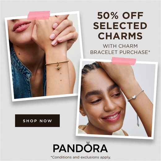 7.4K views · 48 reactions | Limited Time Offer! Enjoy 50% OFF on selected charms with the purchase of a charm bracelet*. *Conditions and exclusions apply, please see pandora.net for details. Shop now: https://au.pandora.net/en/promotions/ | Pandora | Facebook