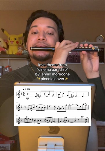 love theme from cinema paradiso on piccolo with notes! enjoy 😃 #flute #flutetok #fluteplayer #flutemusic #piccolo #marchingband #orchestra #symphony #classicalmusic #cinemaparadiso #woodwinds #concertband #enniomorricone #filmtok