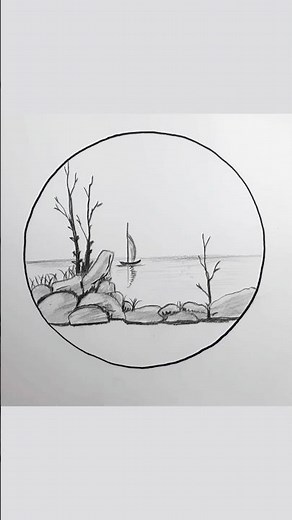 Cara Menggambar Pemandangan Estetik dalam Lingkaran #scenerydrawing #aestheticdrawing