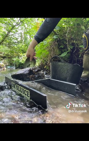 Sluicing for gold in the UK 🤩 #gold #goldpanning #dropriffle #sluice #prospecting #goldrush #sluicebox #goldnugget #ukgold