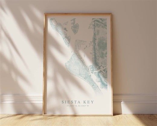 Siesta Key Florida Map Print, Map of Siesta Key Florida, Florida Beach Home Gift, Florida Wall Art, Beach House Decor, Siesta Key Gift - Etsy
