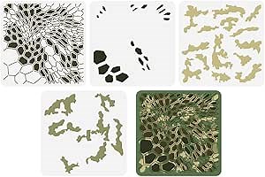 FINGERINSPIRE 4 Pcs Layered Camo Stencils Template 11.8x11.8 inch Hexagonal Camouflage Painting Stencil Plastic Camouflage Gun Paint Stencil Reusable DIY Art and Craft Stencils for DIY Crafts Decor