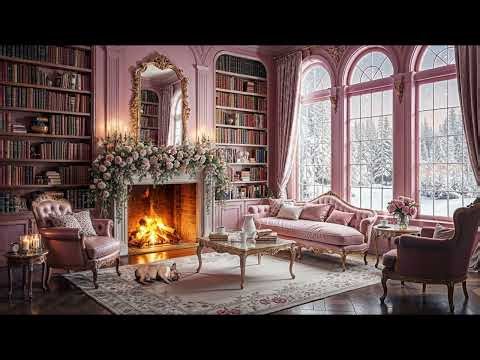 Snowy Bridgerton Library Ambience | Cozy Fireplace ASMR