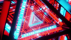 Download Motion graphic of flying into rotation triangle digital tunnel for free