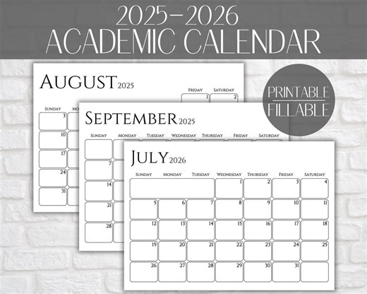 2025-2026 Academic Calendar Printable: Fillable School Planner (digital Download) - Etsy Canada