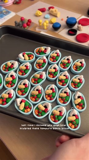 ✩ a u m i p o n ✩ on Instagram‎: "tempura bento keychains 🍤 I still have a handful to glaze! but got a lot of these shipped this morning (•̀ᴗ•́ )و closed the shop to focus on remaining orders!! right when I’m super busy, I destroyed my lower back while doing barbell squats (*꒦ິ꒳꒦ີ) the past few days have been painful. but usually it’s super bad at night when I lay down! it’s like my lower back locks up and I can’t move it! also can’t bend over.. hopefully it gets better soon!! thank you guys fo