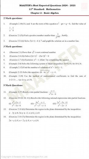 11th Std Mathematics | Unit 2 | Important Questions to cover second Unit | Repeated Questions #unit2