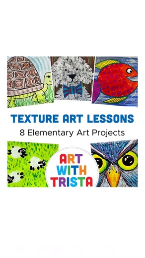 Trista Johnson on Instagram: "8 Art Lessons all about TEXTURE!! This bundle of lessons is perfect for Kindergarten through 5th grade + All handouts seen are included in this bundle, as well as, a video tutorial for each lesson. Every lesson ALSO has lesson objectives, vocabulary, standards, materials needed and step by step directions. Comment BUNDLE for a direct message with the direct link to this bundle of 8 lesson plans, video tutorials and handouts."