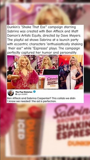 Inside Sabrina's "Shake That Ess'" Dunkin' Ad With Ben Affleck's Company #SabrinaCarpenter #Dunkin