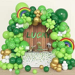 Amandir 162Pcs St. Patrick's Day Balloon Garland Arch Kit, Green Gold Shamrock Clover Rainbow Balloons for Irish Lucky Birthday Party Home Baby Shower St Patricks Day Decorations