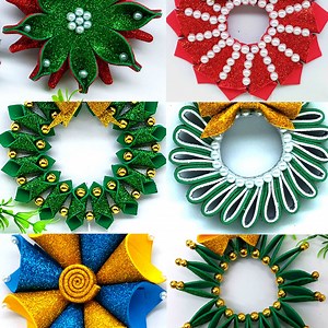 Most Beautiful Christmas Wreath Ornaments Making Very Easy Tutorial at Home - Christmas Tree Decorating Ideas With Glitter Foam Paper Wreath #christmas #decor #Handmade | Origami Art & Crafts