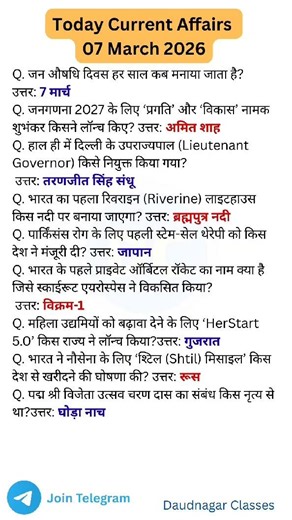 Current Affairs 7 March #current #affairs #shorts #exam #utkars #ssc #Railway #upscexam #upsc #bank