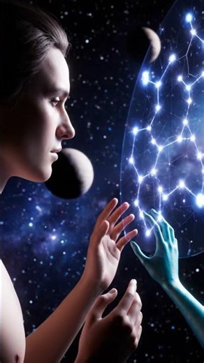 Alien and human traced glowing constellations mid-air, bridging worlds with light.