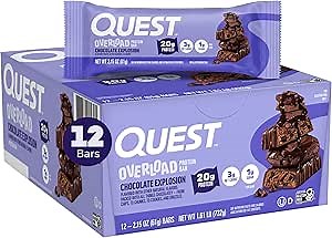 Quest Nutrition Overload Protein Bars, Chocolate Explosion, 20g Protein, 1g Sugar, 3g Net Carbs, Gluten Free, 12 Count