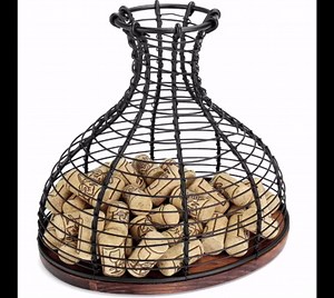 Wine Cork Container Wine Stopper Holder Black Wine Cork Storage with Wooden Bottom Cork Collector Cage Wine Lover Gift Kitchen Decor (Bronze Black)