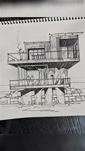 Conceptual Architectural Sketch of a Floating House #sketch #drawing #art #architecture