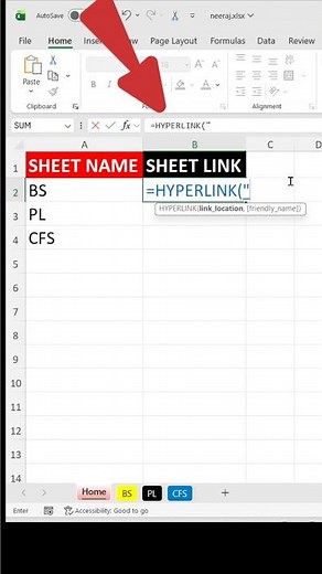 One Click = Jump to Any Sheet! Excel HYPERLINK Trick 🔥 #shorts