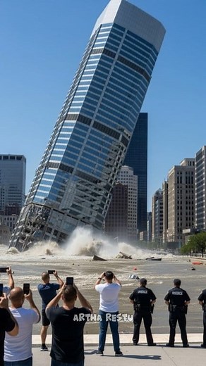 A building slowly collapses as floodwaters erode the ground 🏢🌊💨 . #building #collapse #disaster #usa #semuaorang #jangkauan #viral #fypreel #fyp #jangkauanluas . | Artha Restu