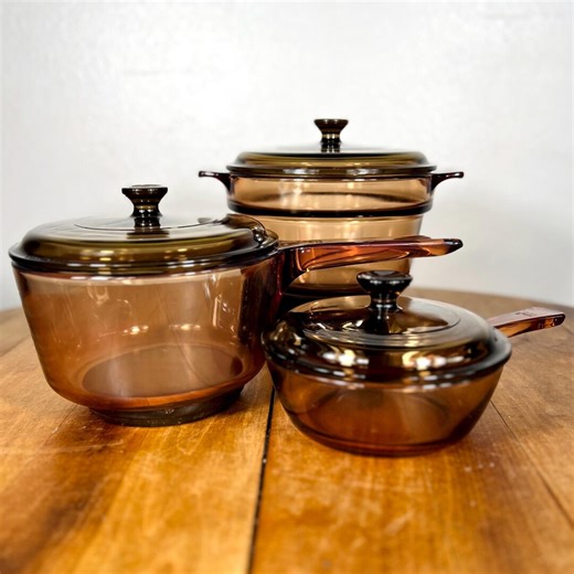 Pyrex Visions Amber Glass Cookware Set- Saucepans and Dutch Oven - Etsy UK