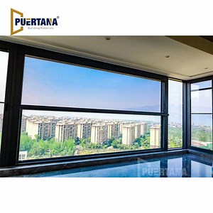 [Hot Item] Remote Controlled Motorized Vertical Sliding Guillotine Aluminum Window for Glass Balcony