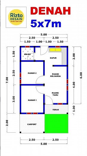 Inspirasi desain Denah rumah 5x7 - 2 kamar tidur rumah minimalis 🙂❤️💚 #rumahminimalis #riztodesain