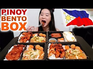 Pinoy Bento Box Mukbang! Filipino Food Feast, Sweet Longanisa, BBQ Chicken, Pancit Bihon Noodles