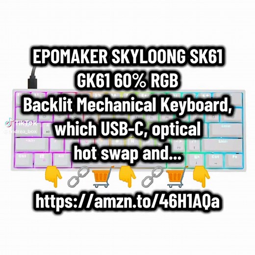 EPOMAKER SKYLOONG SK61 GK61 60% RGB Backlit Mechanical Keyboard, which USB-C, optical hot swap and customizable, ABS, NKRO, dustproof, for PC/MAC/Gamer (White, Gateron Optical Blue) (orig.: EPOMAKER SKYLOONG SK61 GK61 60% Tastiera Meccanica Retroilluminata RGB, che USB-C, optical hot swap e personalizzabili, ABS, NKRO, antipolvere, per PC/MAC/Gamer (Bianco, Gateron Ottico Blu)) #ADV #SKYLOONG #EPOMAKER #SK61 #60% 🛒🤓👉 https://amzn.to/46H1AQa