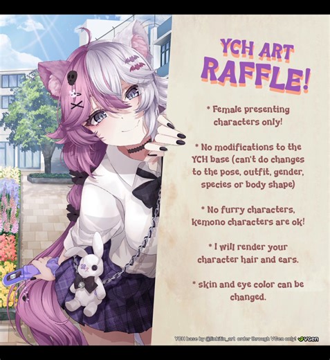 🍰 ART RAFFLE! 🍰I have reached a huge milestone, I delivered 500 VGen comms 🎉 Thank you all so much for the overwhelming support!!! I want to celebrate it doing an art raffle 🫶🏻I will be picking two winners, to join:💜 Like, follow, rt (no qrt)💜 Optional: comment w your ref (no ai) 💜 FAQs in the Doc attached below 👇Ends April 20th 2026.