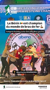 111K views · 3.1K reactions | Le Bénin  est champion du monde de bras de fer grâce à un exploit de Mauricette HOUÉDANOU dans la catégorie PIU Standing Junior Girls 50kg (bras gauche). Victoire remportée durant le championnat mondial de bras de fer sportif qui se tient du 10 au 23 septembre 2025 à Albena en Bulgarie. Bravo à notre ferriste. #BeninBouge #CoupeDuMondeDeBrasDeFer | Bénin Bouge | Facebook