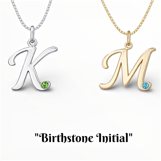 Birthstone Initial Necklace, Sterling Silver or Gold Personalized Letter Pendant - Etsy