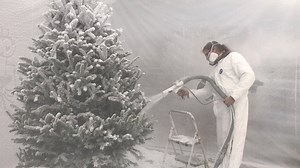 7.5K views · 58 reactions | Take $10 off your flocked tree! Dreaming of a white Christmas? Create a winter wonderland indoors with a snow flocked tree. The flocking material is child- and pet-safe, as well as flame-retardant. The flocking is a paper/glue mixture that acts as a preservative and holds all the needles on the tree. This means you don’t have to water the tree and makes cleanup easier after the holidays. This is how we flock! | Pike Nurseries | Facebook