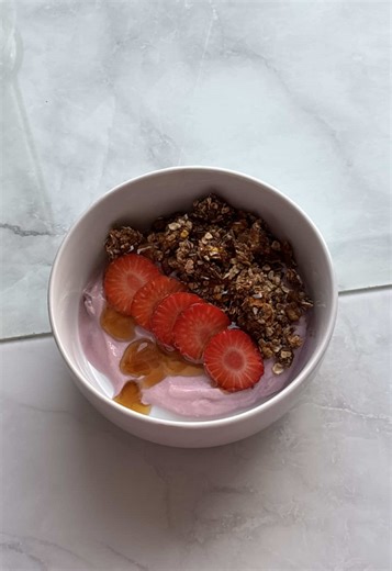 Easy Homemade Granola with Cherry Quark and Strawberries